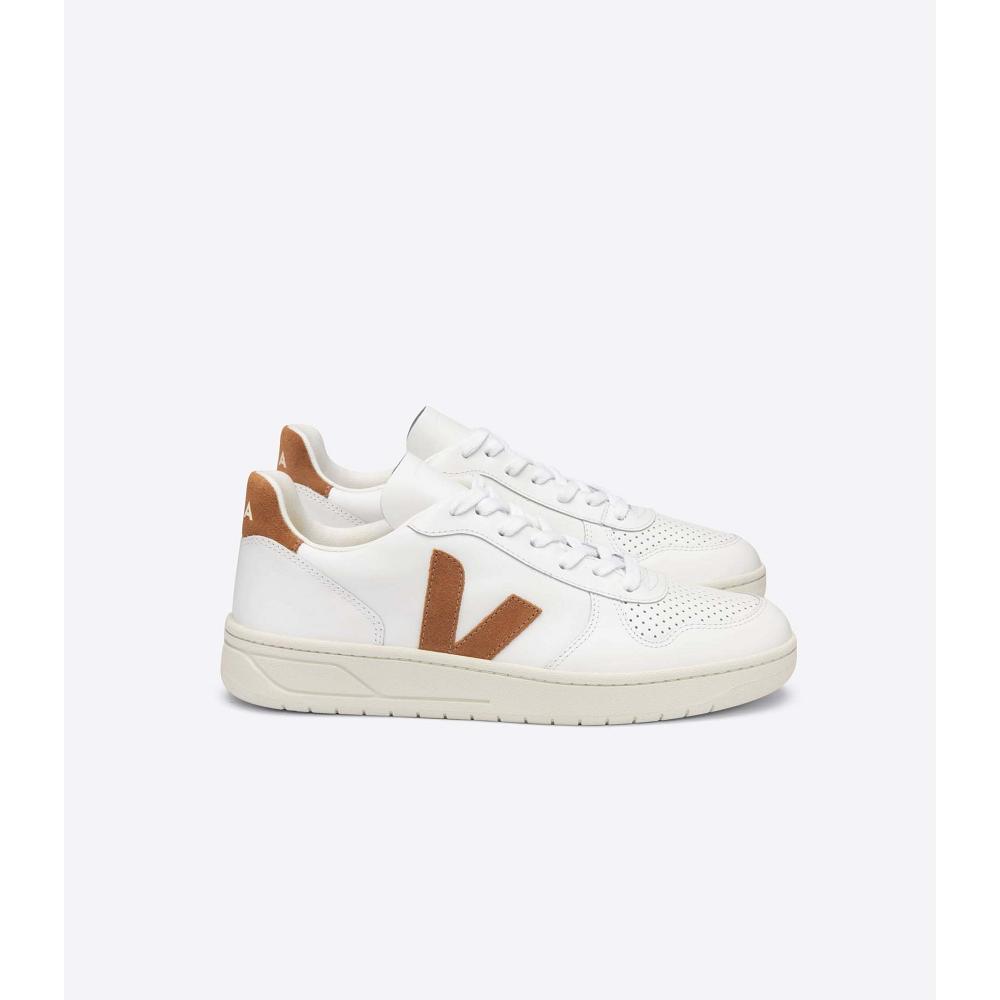 Men\'s Veja V-10 LEATHER Sneakers White/Brown | SG 329CTV